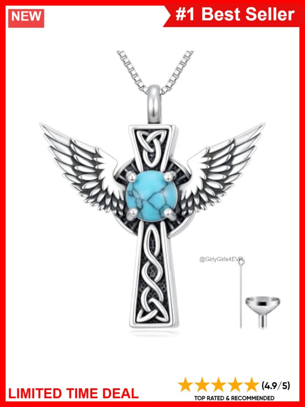 Sterling Silver Celtic Knot Cross Urn Necklace Turquoise 18+2" Chain